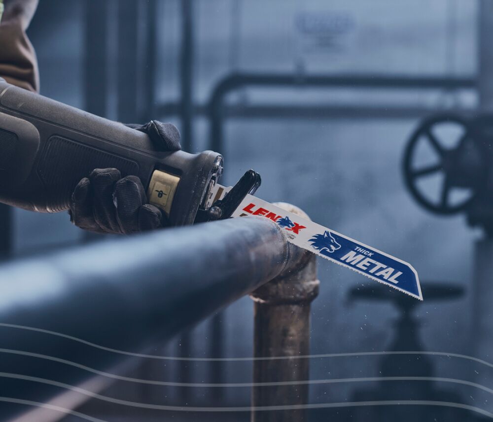 A LENOX METALWOLF Blade being used on a metal pipe A LENOX METALWOLF Blade being used on a metal pipe