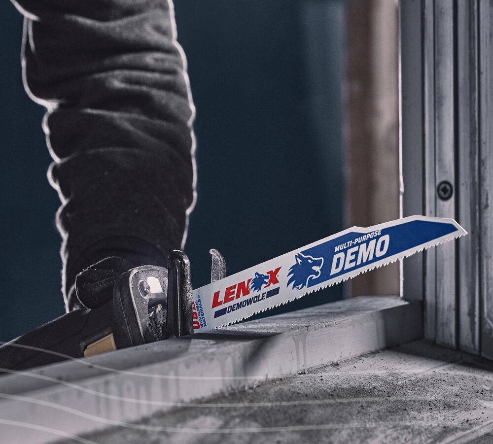 A LENOX DEMOWOLF Blade being used on a piece of concrete A LENOX DEMOWOLF Blade being used on a piece of concrete