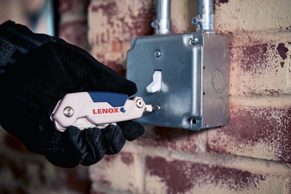 LENOX® 3-Blade Folding Utility Knife with On Tool Blade Storage Application LENOX® 3-Blade Folding Utility Knife with On Tool Blade Storage Application